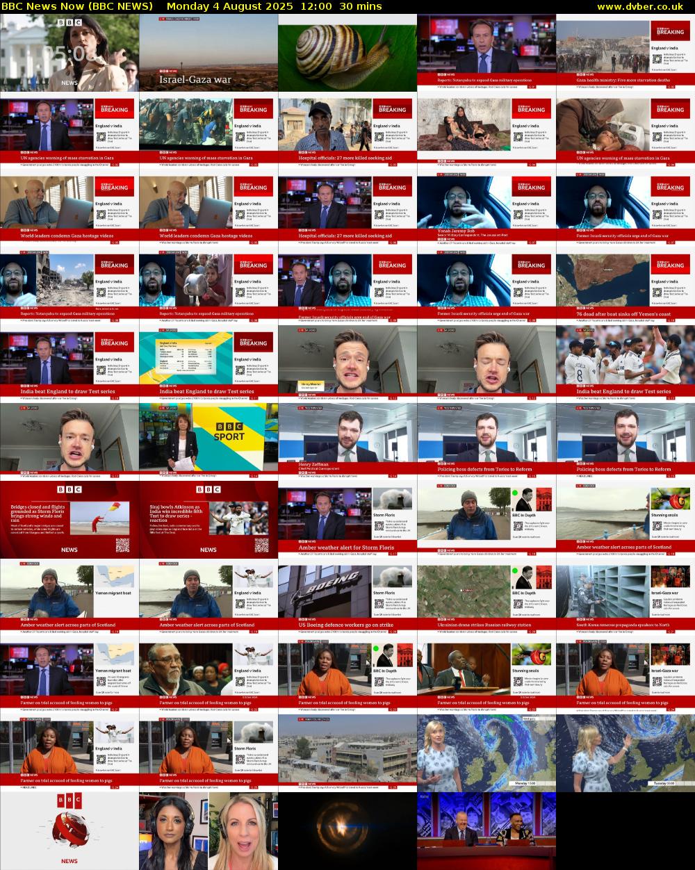 BBC News Now (BBC NEWS) Monday 4 August 2025 12:00 - 12:30