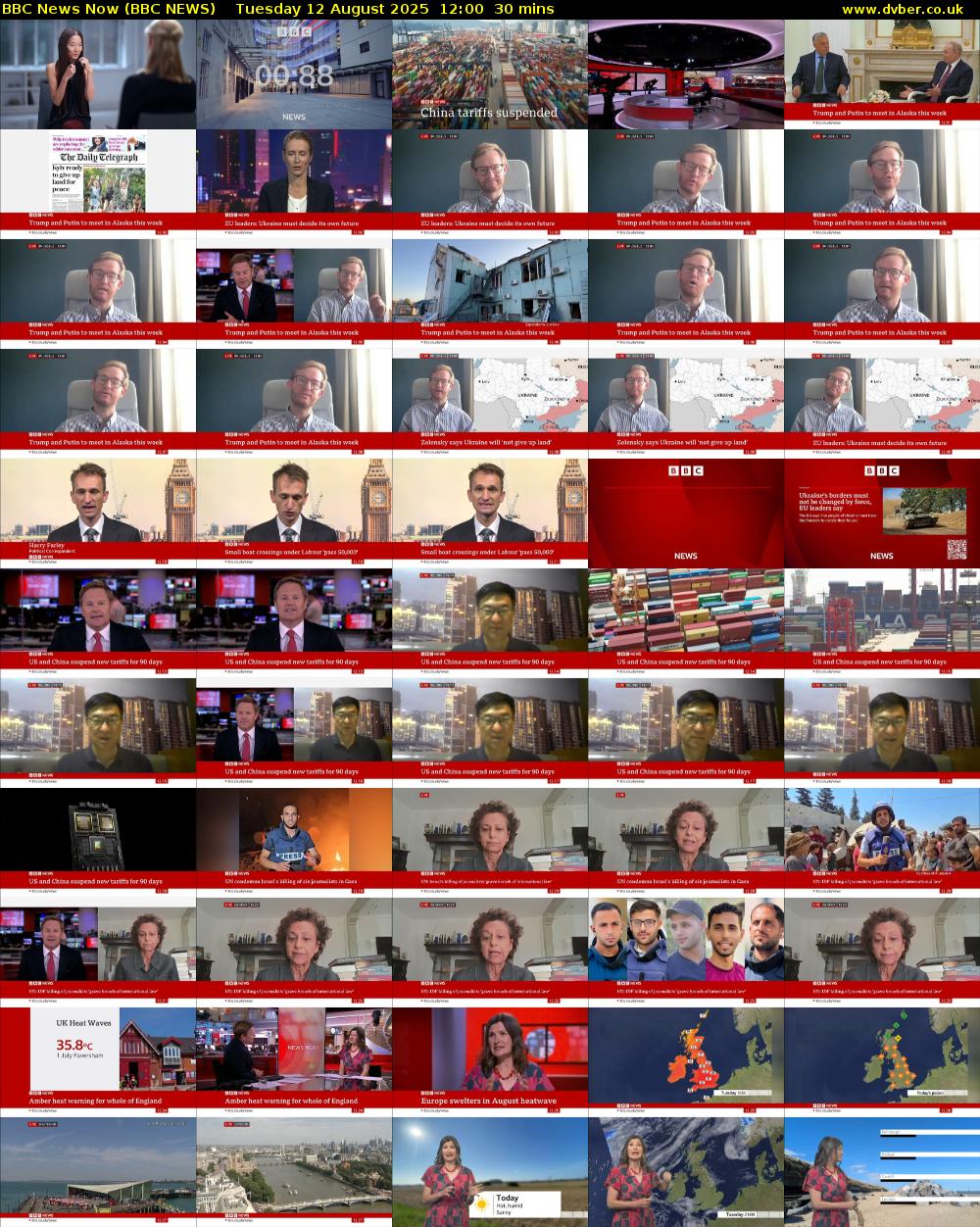 BBC News Now (BBC NEWS) Tuesday 12 August 2025 12:00 - 12:30