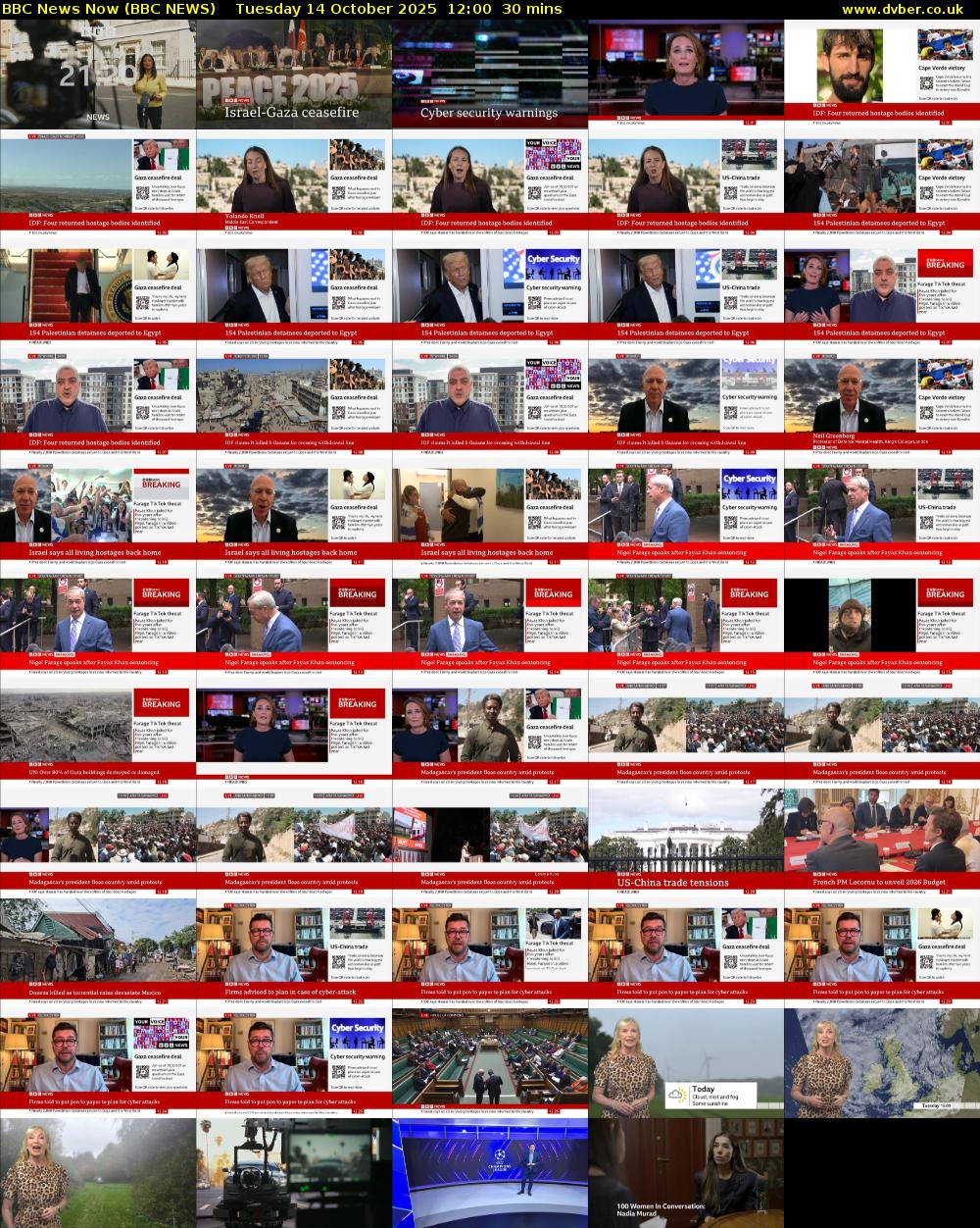 BBC News Now (BBC NEWS) Tuesday 14 October 2025 12:00 - 12:30