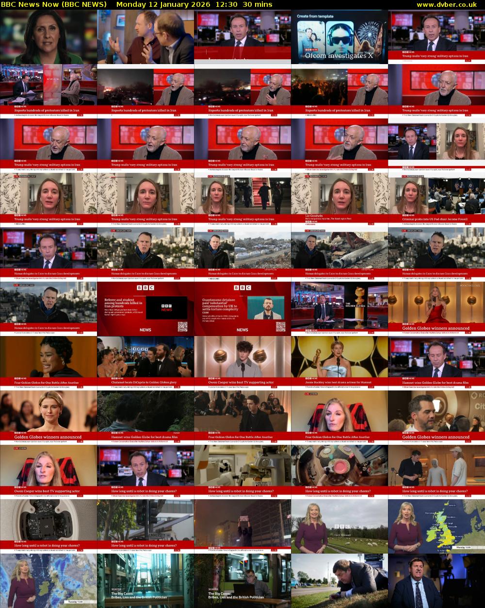 BBC News Now (BBC NEWS) Monday 12 January 2026 12:30 - 13:00