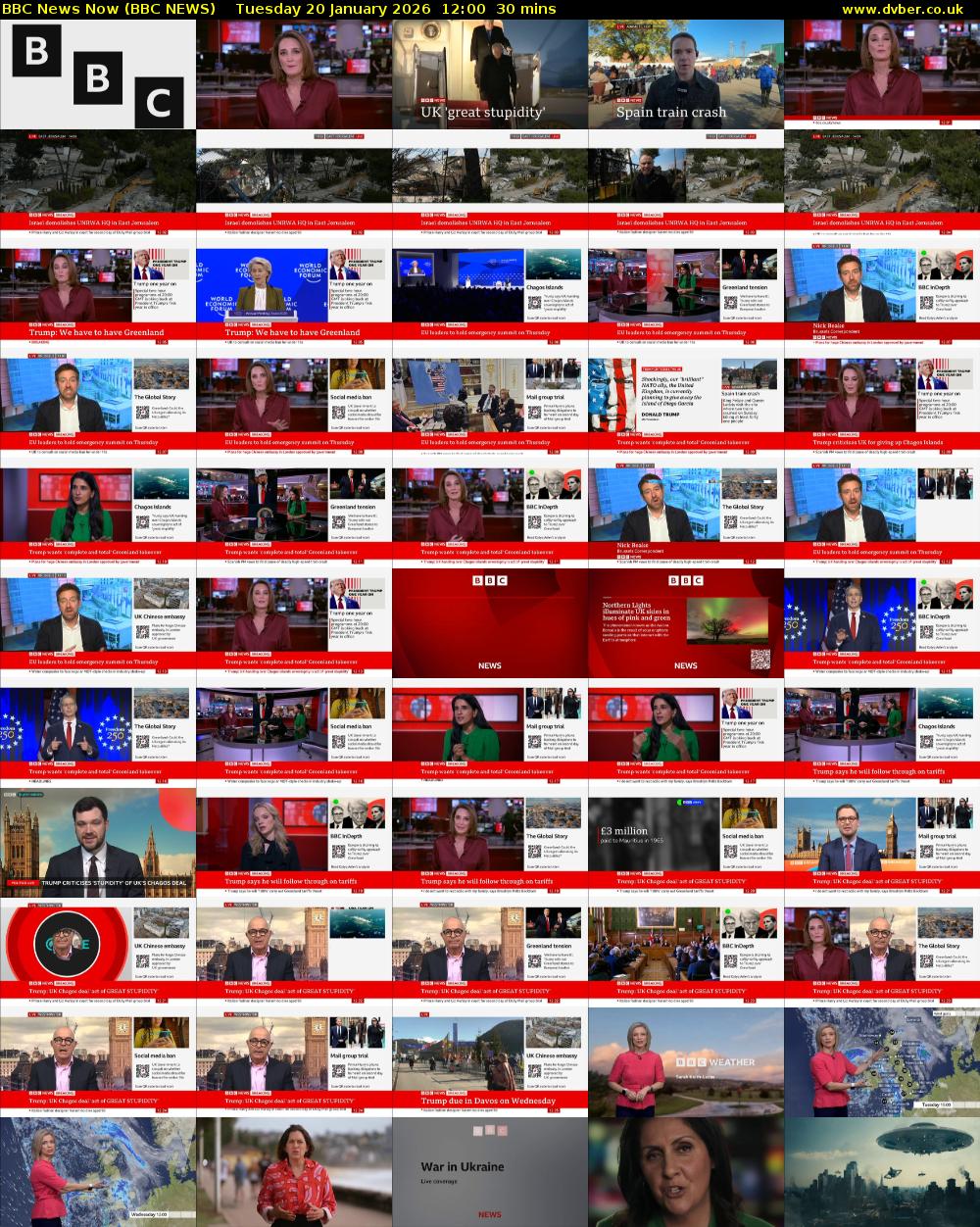 BBC News Now (BBC NEWS) Tuesday 20 January 2026 12:00 - 12:30