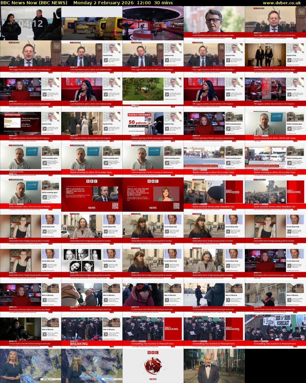 BBC News Now (BBC NEWS) Monday 2 February 2026 12:00 - 12:30