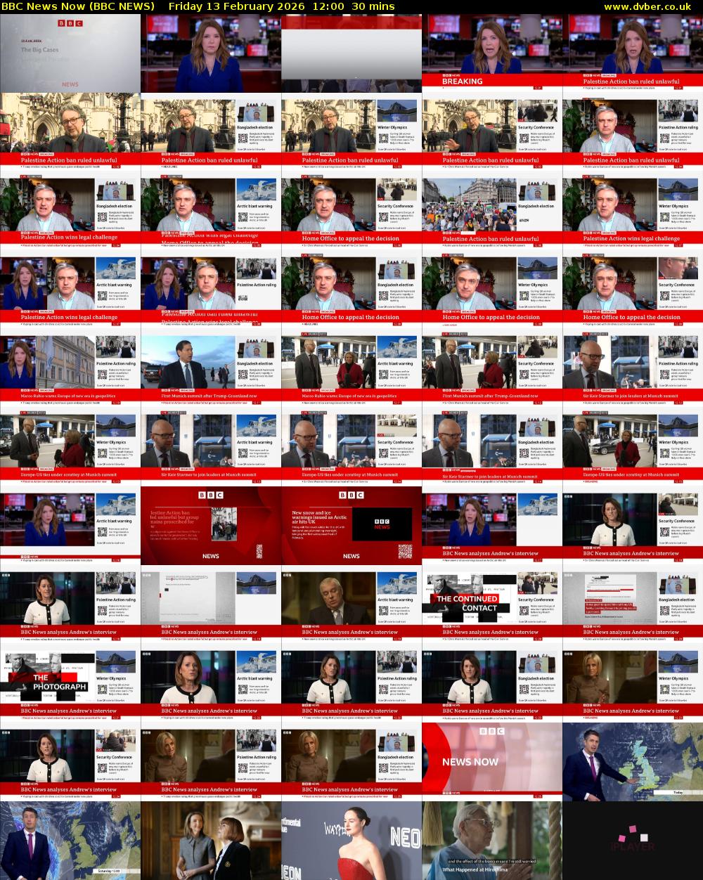 BBC News Now (BBC NEWS) Friday 13 February 2026 12:00 - 12:30