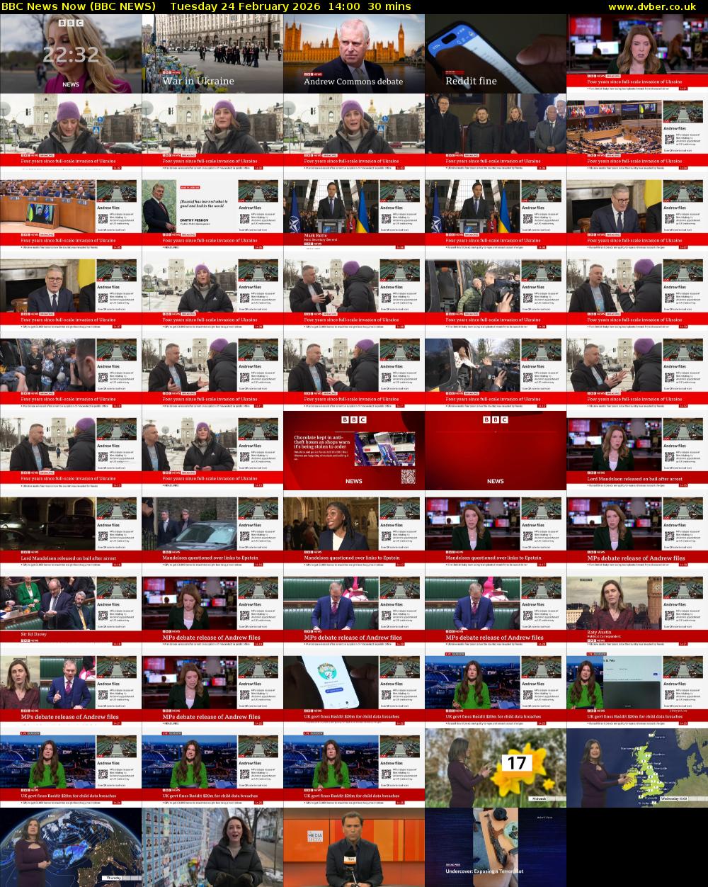 BBC News Now (BBC NEWS) Tuesday 24 February 2026 14:00 - 14:30