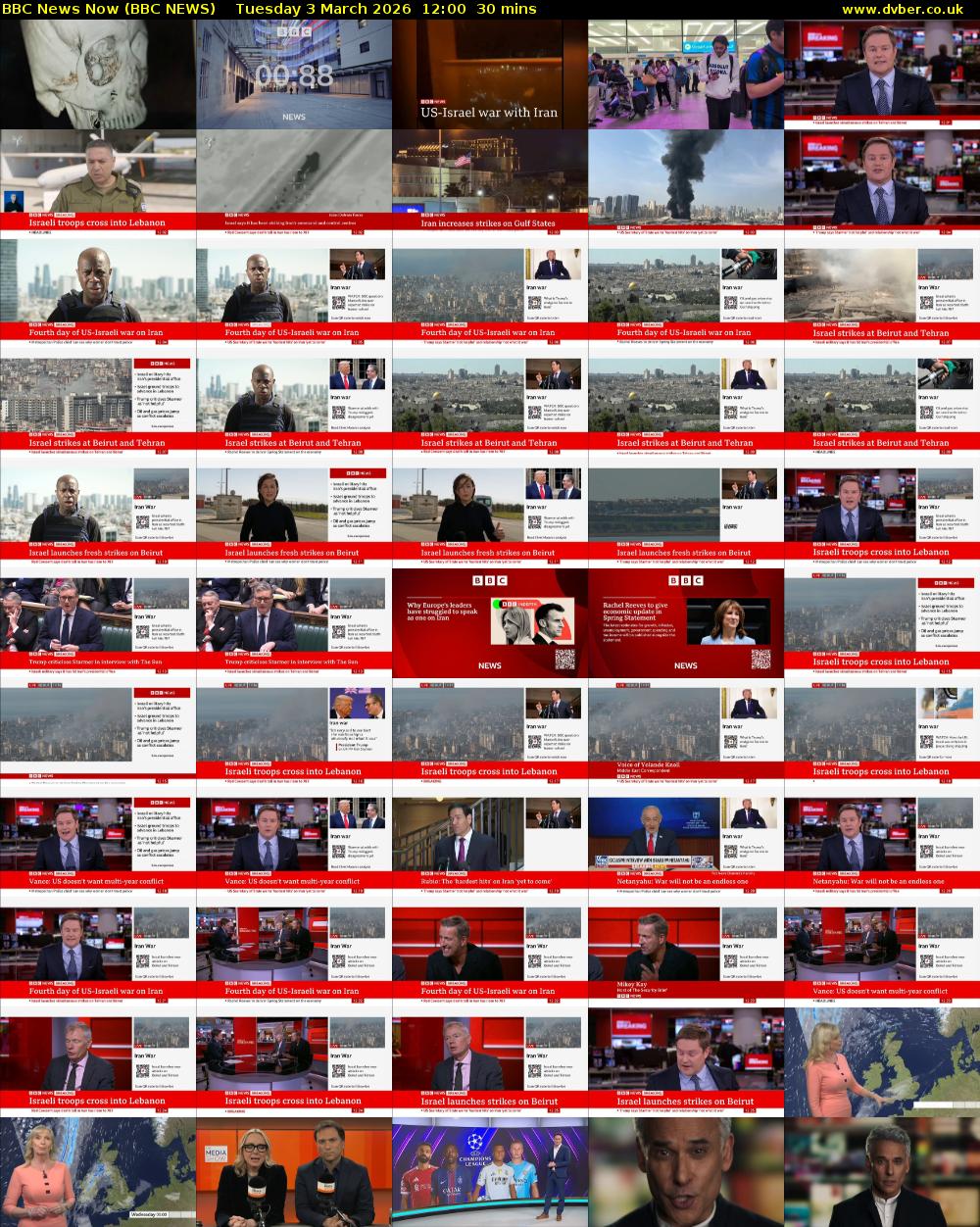 BBC News Now (BBC NEWS) Tuesday 3 March 2026 12:00 - 12:30