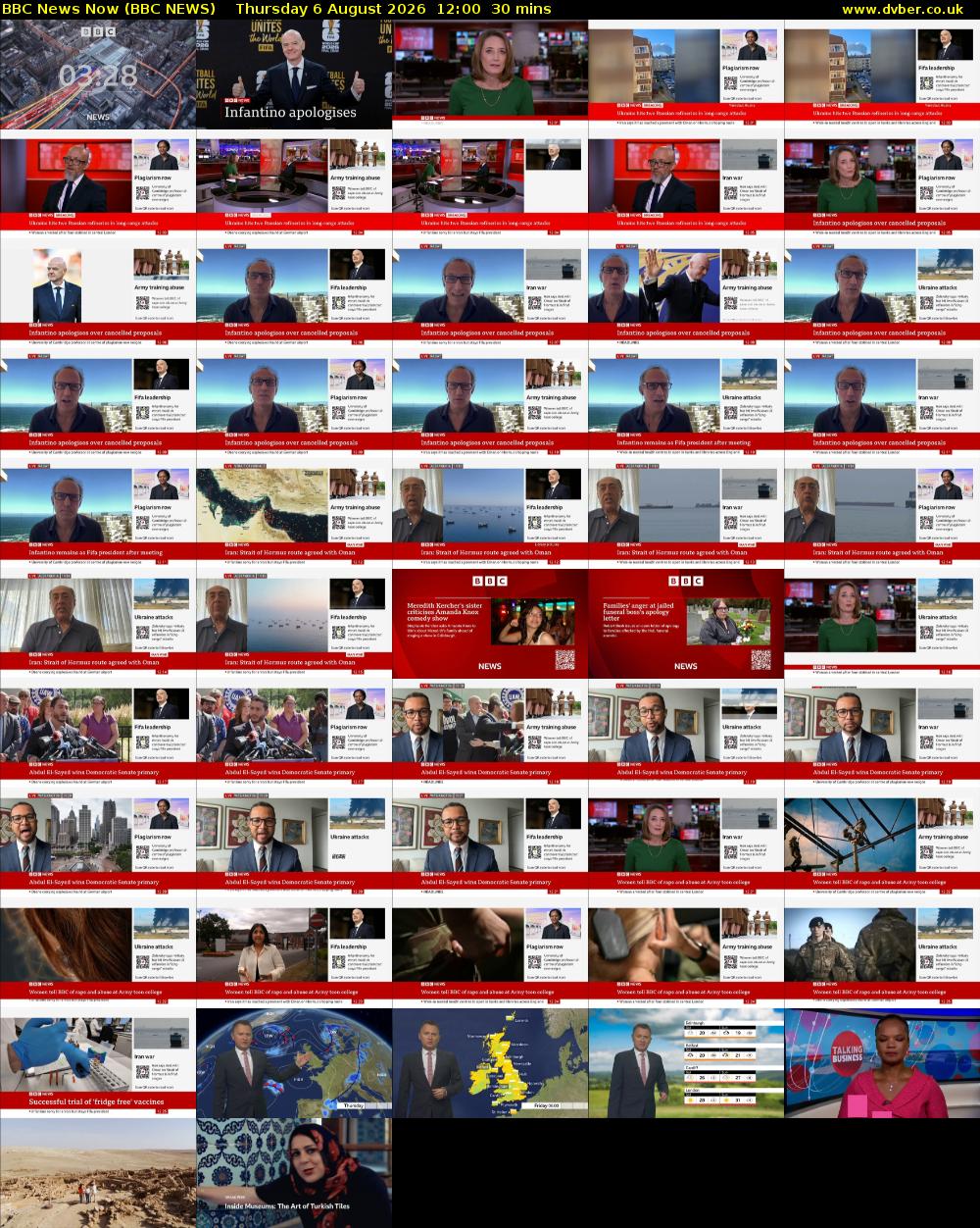 BBC News Now (BBC NEWS) Thursday 6 August 2026 12:00 - 12:30