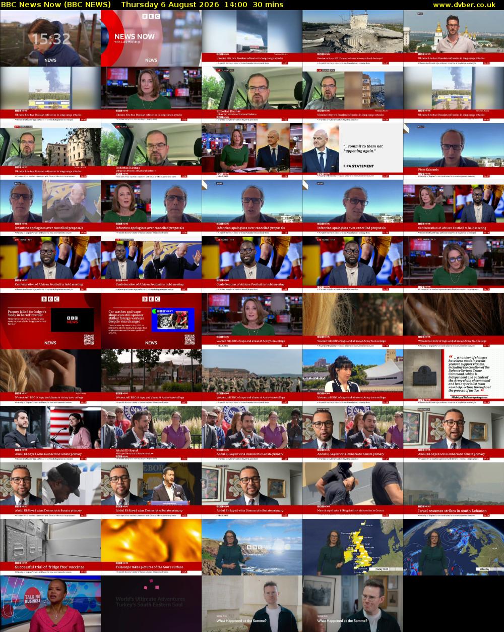 BBC News Now (BBC NEWS) Thursday 6 August 2026 14:00 - 14:30
