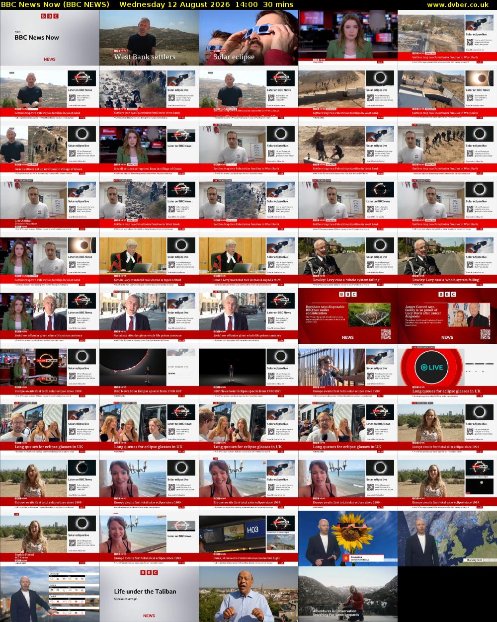 BBC News Now (BBC NEWS) Wednesday 12 August 2026 14:00 - 14:30