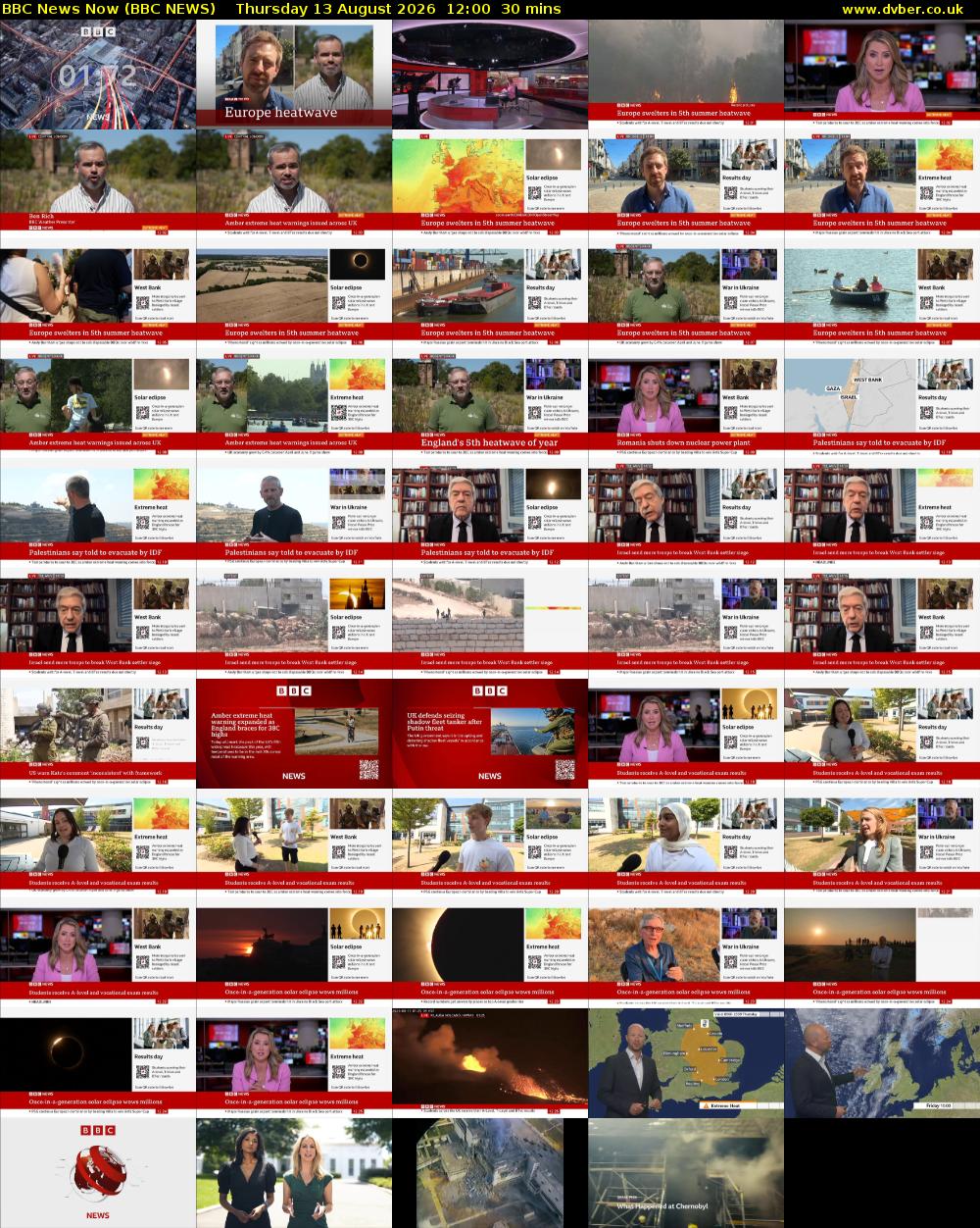 BBC News Now (BBC NEWS) Thursday 13 August 2026 12:00 - 12:30