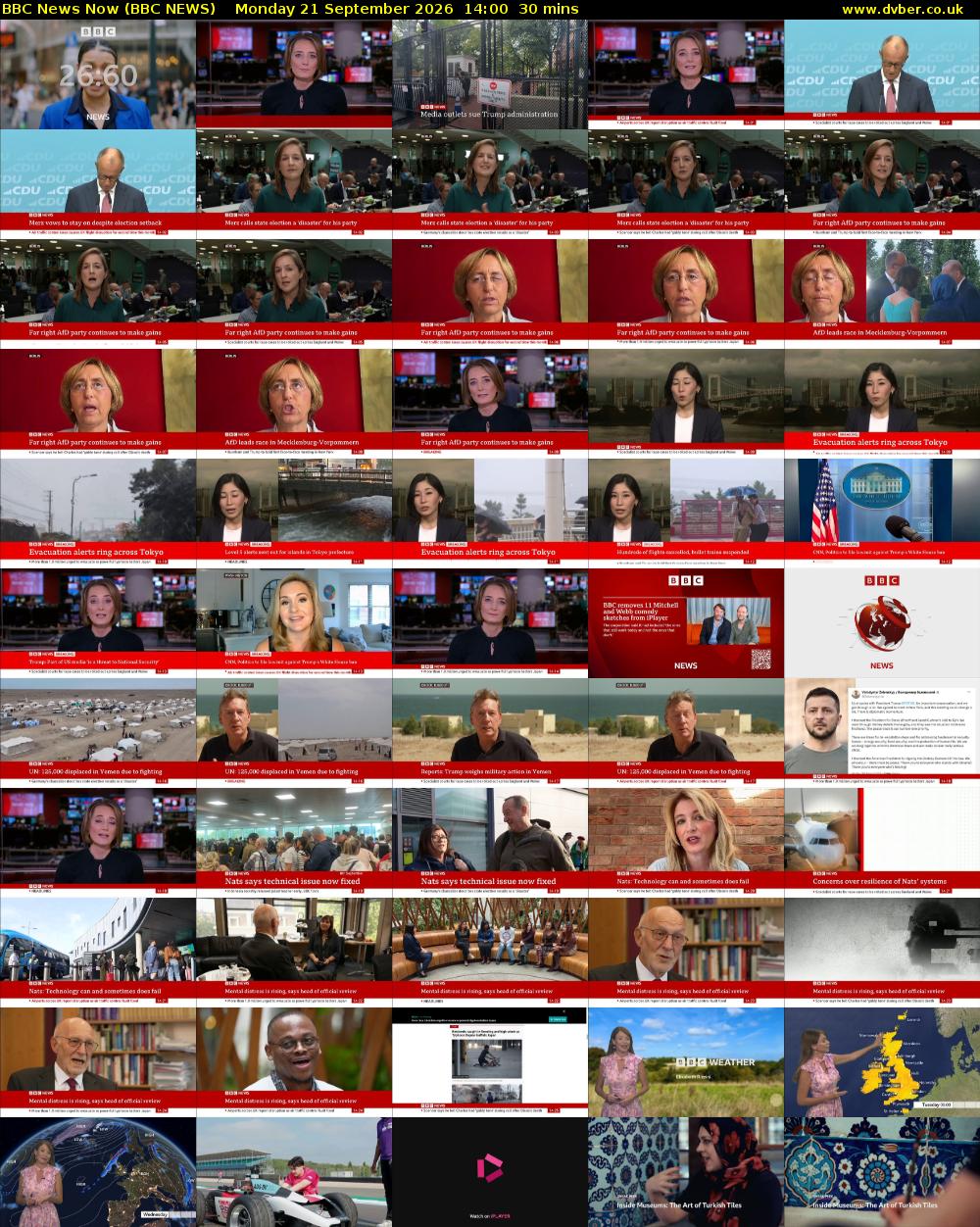 BBC News Now (BBC NEWS) Monday 21 September 2026 14:00 - 14:30