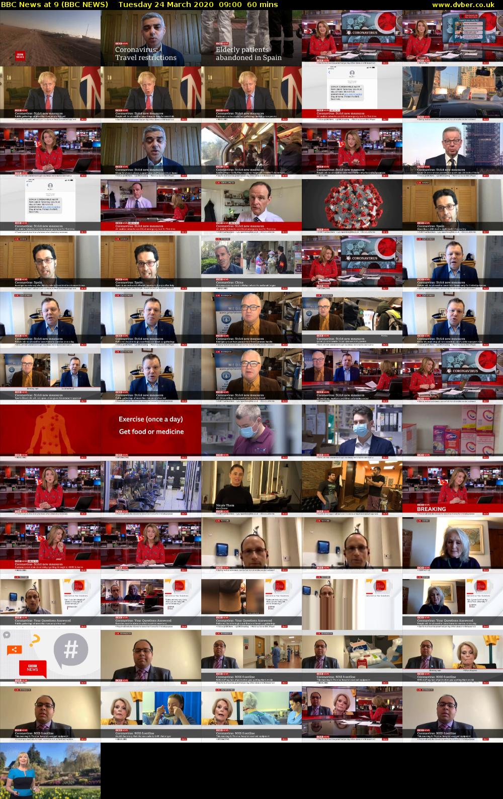BBC News at 9 (BBC NEWS) Tuesday 24 March 2020 09:00 - 10:00