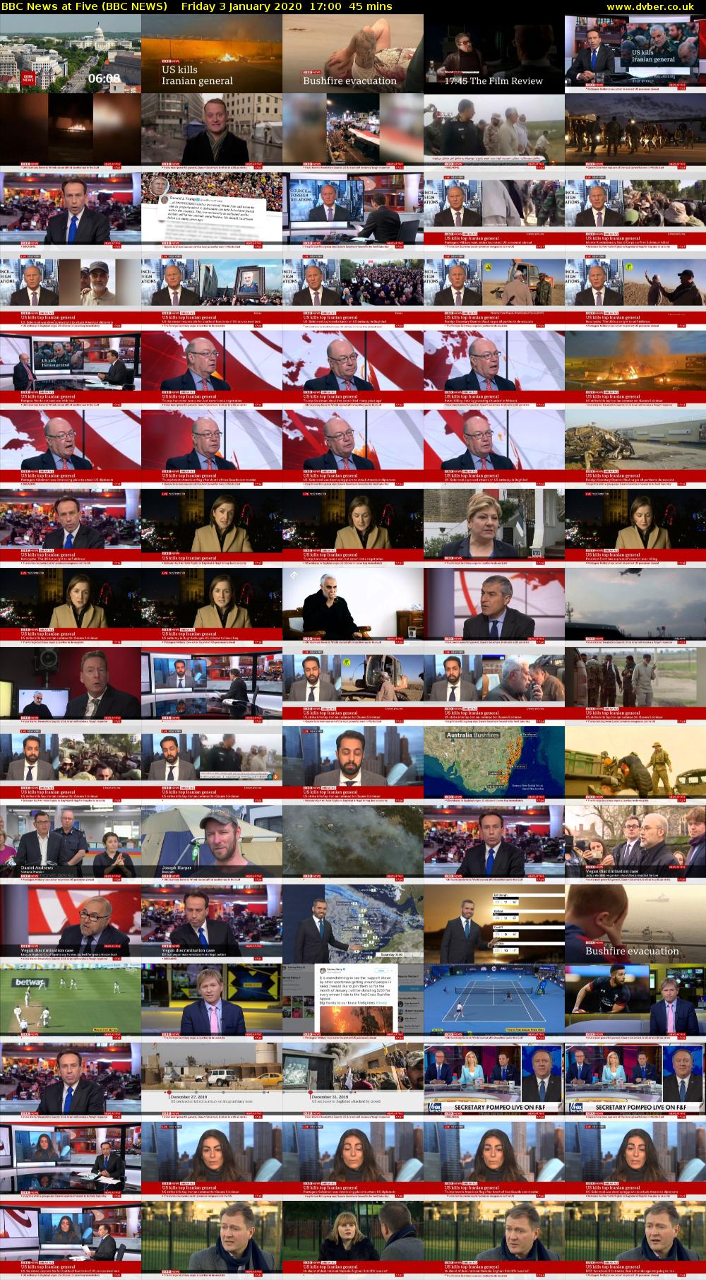 BBC News at Five (BBC NEWS) Friday 3 January 2020 17:00 - 17:45