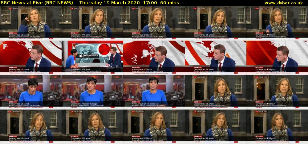 BBC News at Five (BBC NEWS) Thursday 19 March 2020 17:00 - 18:00