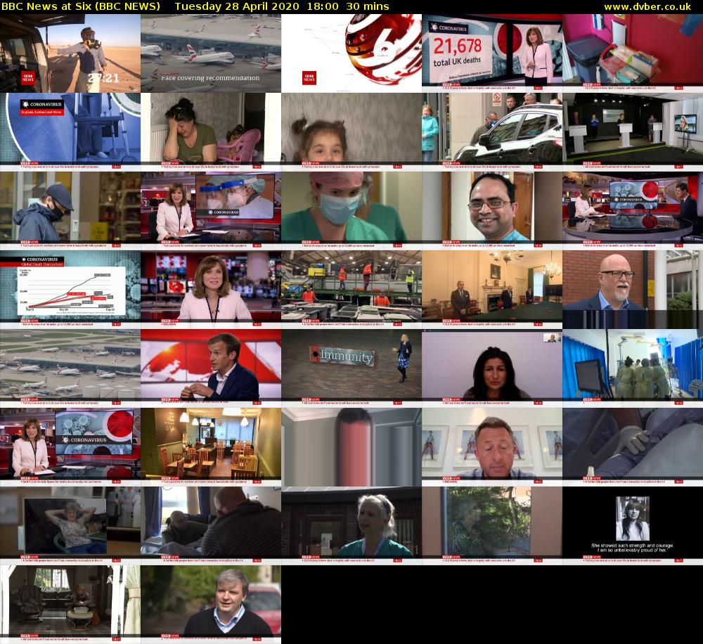 BBC News at Six (BBC NEWS) Tuesday 28 April 2020 18:00 - 18:30