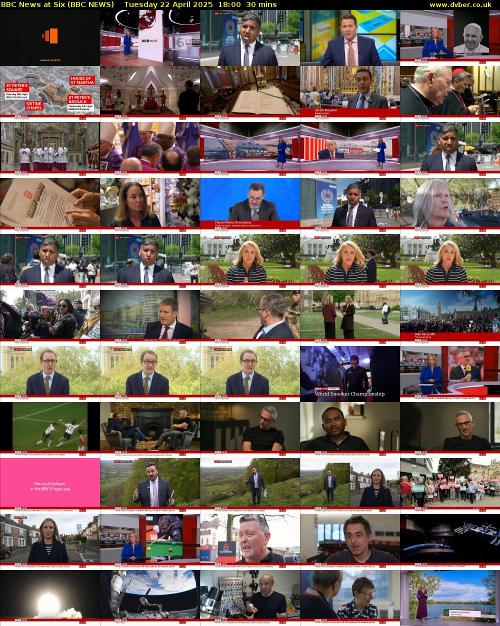 BBC News at Six (BBC NEWS) Tuesday 22 April 2025 18:00 - 18:30