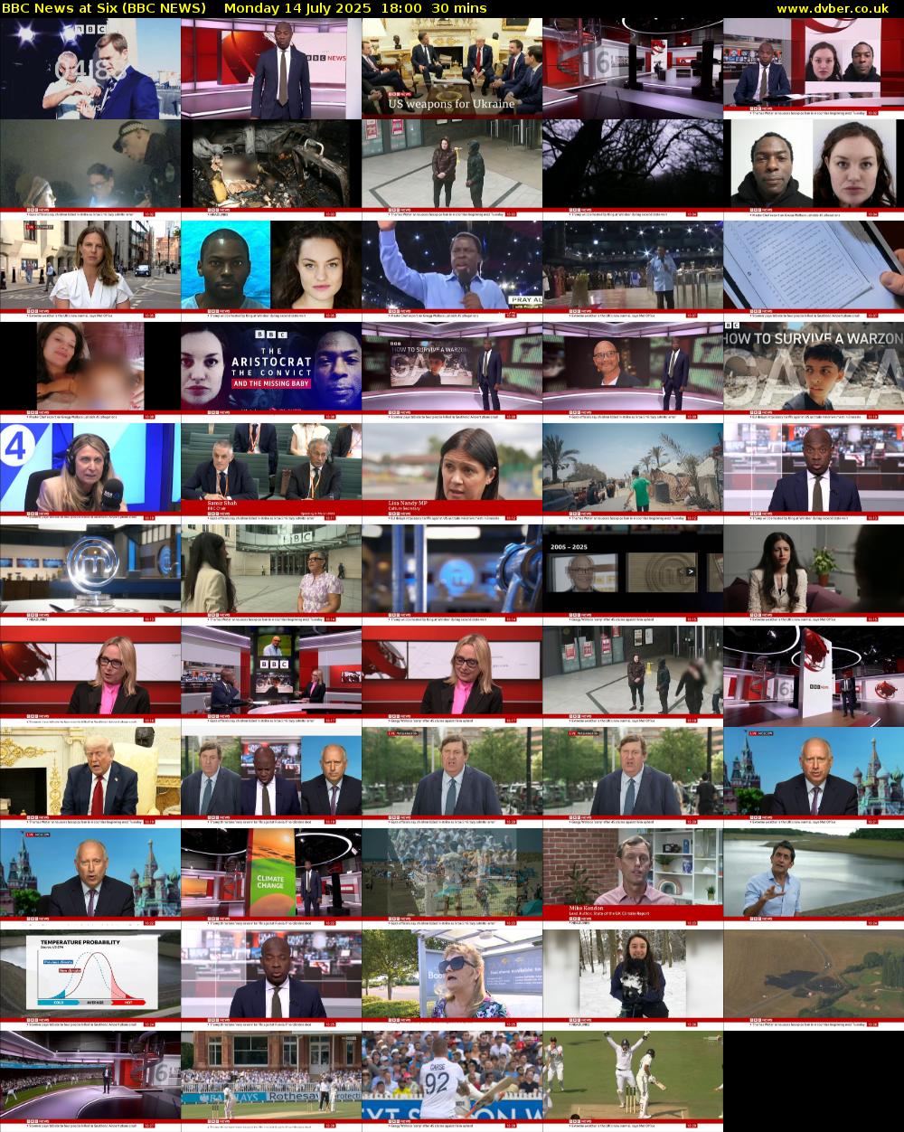 BBC News at Six (BBC NEWS) Monday 14 July 2025 18:00 - 18:30