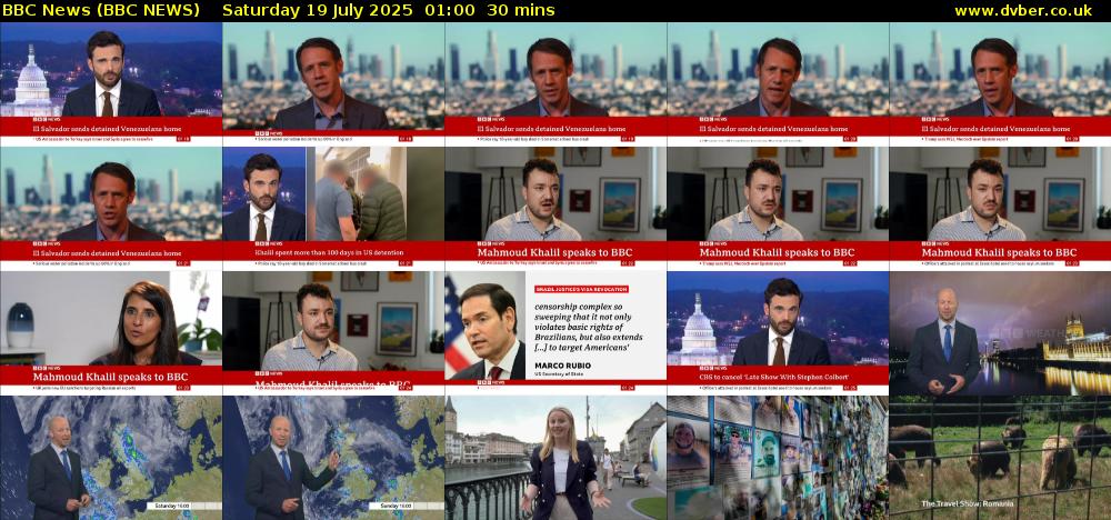 BBC News (BBC NEWS) Saturday 19 July 2025 01:00 - 01:30
