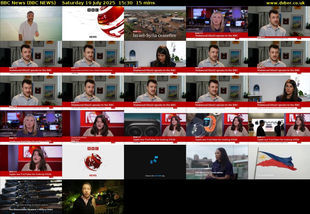 BBC News (BBC NEWS) Saturday 19 July 2025 15:30 - 15:45