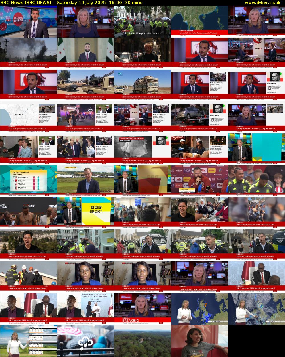 BBC News (BBC NEWS) Saturday 19 July 2025 16:00 - 16:30