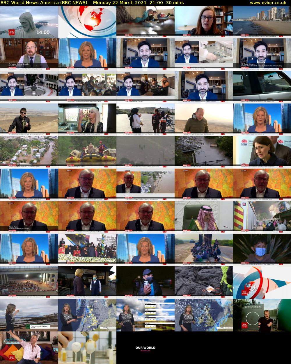 BBC World News America (BBC NEWS) Monday 22 March 2021 21:00 - 21:30
