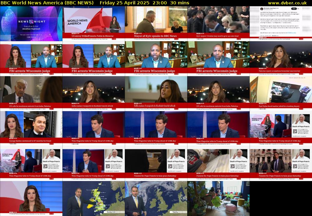 BBC World News America (BBC NEWS) Friday 25 April 2025 23:00 - 23:30