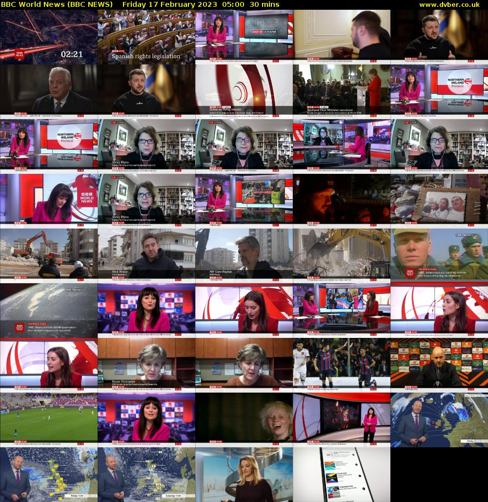 BBC World News (BBC NEWS) Friday 17 February 2023 05:00 - 05:30