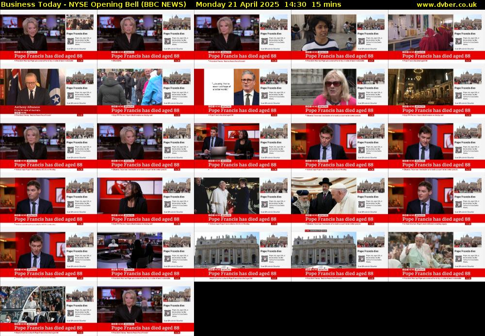Business Today - NYSE Opening Bell (BBC NEWS) Monday 21 April 2025 14:30 - 14:45