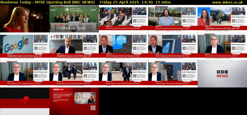 Business Today - NYSE Opening Bell (BBC NEWS) Friday 25 April 2025 14:30 - 14:45