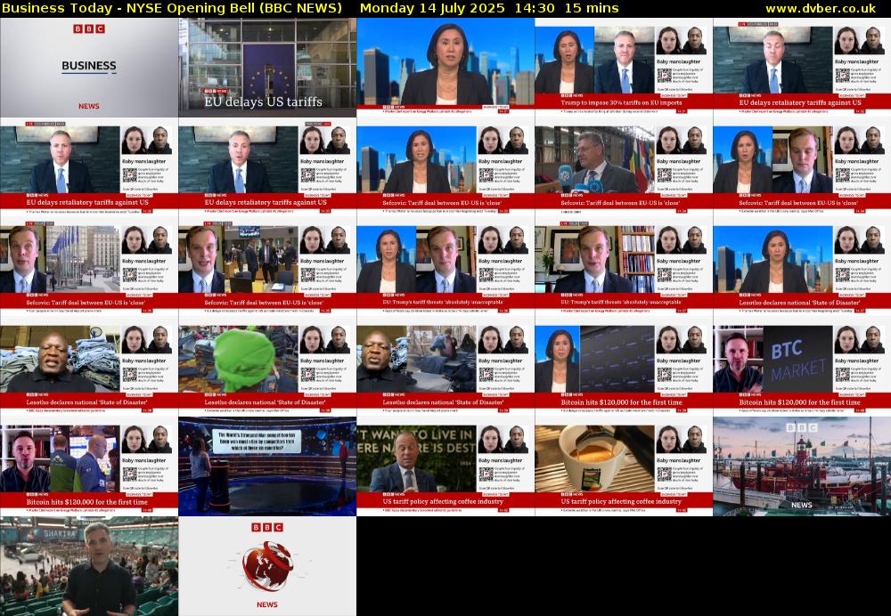 Business Today - NYSE Opening Bell (BBC NEWS) Monday 14 July 2025 14:30 - 14:45