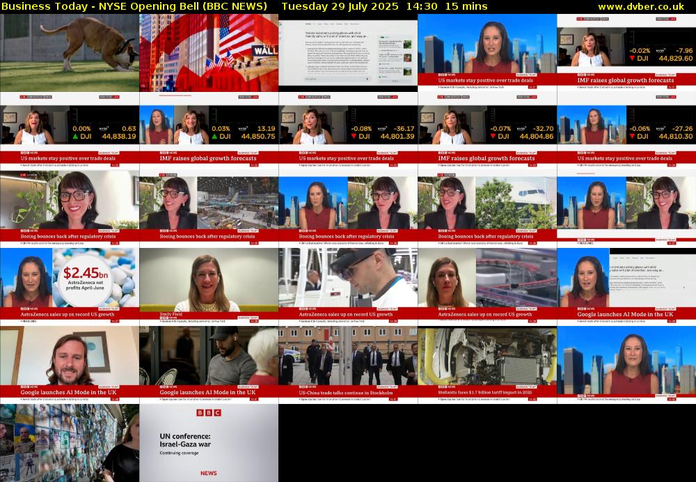 Business Today - NYSE Opening Bell (BBC NEWS) Tuesday 29 July 2025 14:30 - 14:45