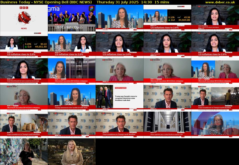 Business Today - NYSE Opening Bell (BBC NEWS) Thursday 31 July 2025 14:30 - 14:45