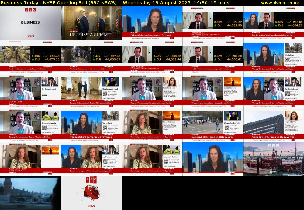Business Today - NYSE Opening Bell (BBC NEWS) Wednesday 13 August 2025 14:30 - 14:45