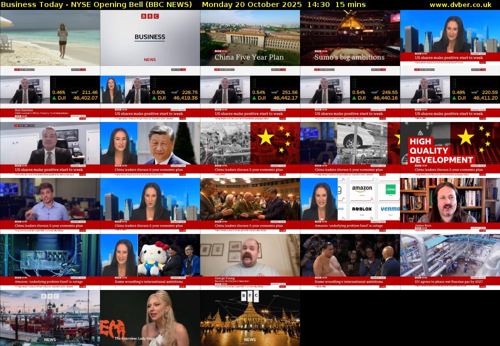 Business Today - NYSE Opening Bell (BBC NEWS) Monday 20 October 2025 14:30 - 14:45