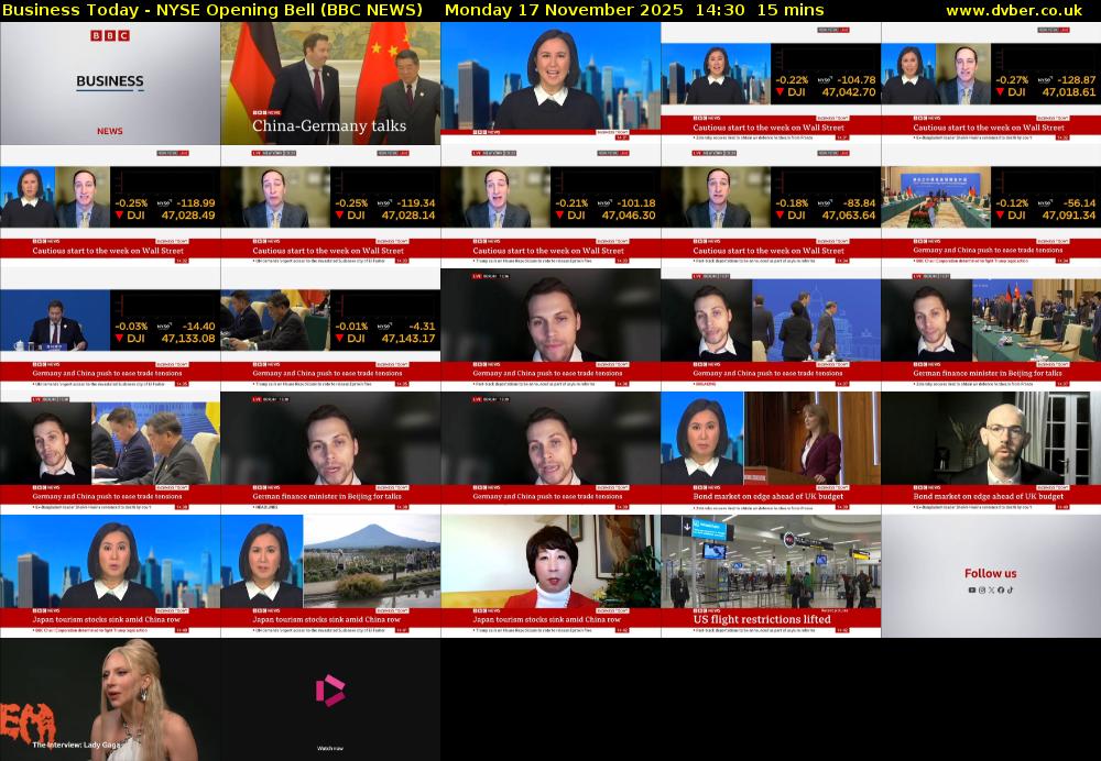 Business Today - NYSE Opening Bell (BBC NEWS) Monday 17 November 2025 14:30 - 14:45