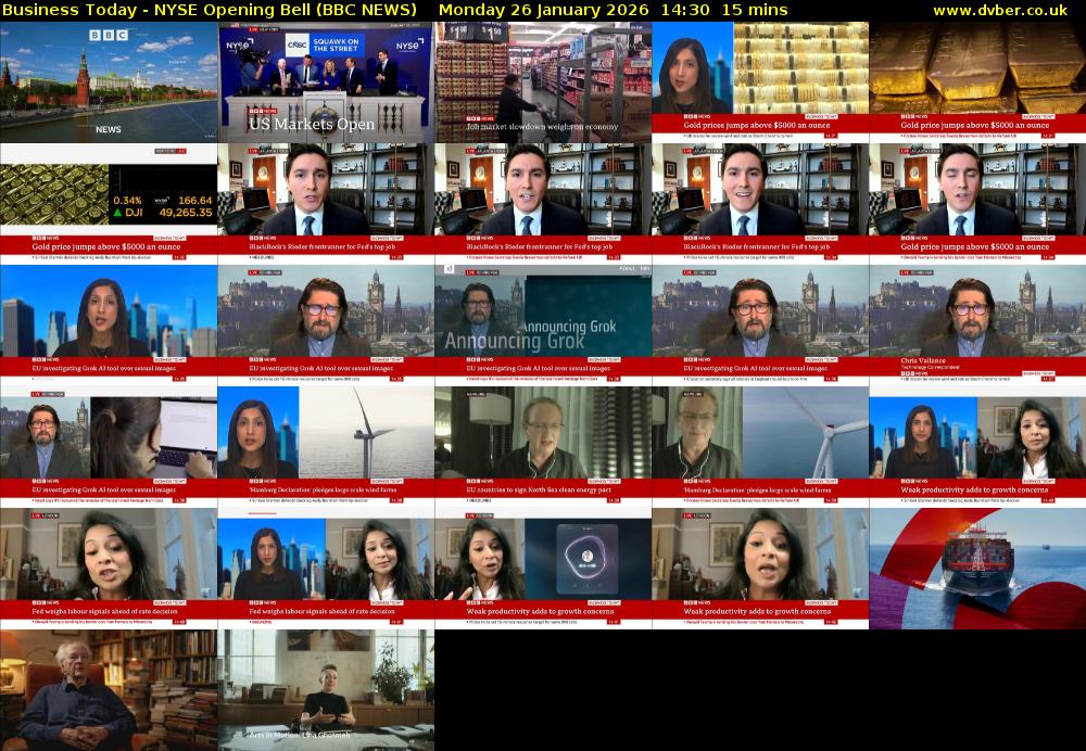 Business Today - NYSE Opening Bell (BBC NEWS) Monday 26 January 2026 14:30 - 14:45