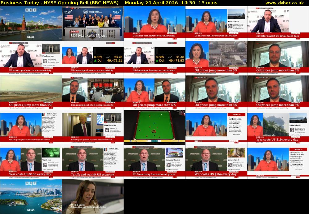 Business Today - NYSE Opening Bell (BBC NEWS) Monday 20 April 2026 14:30 - 14:45