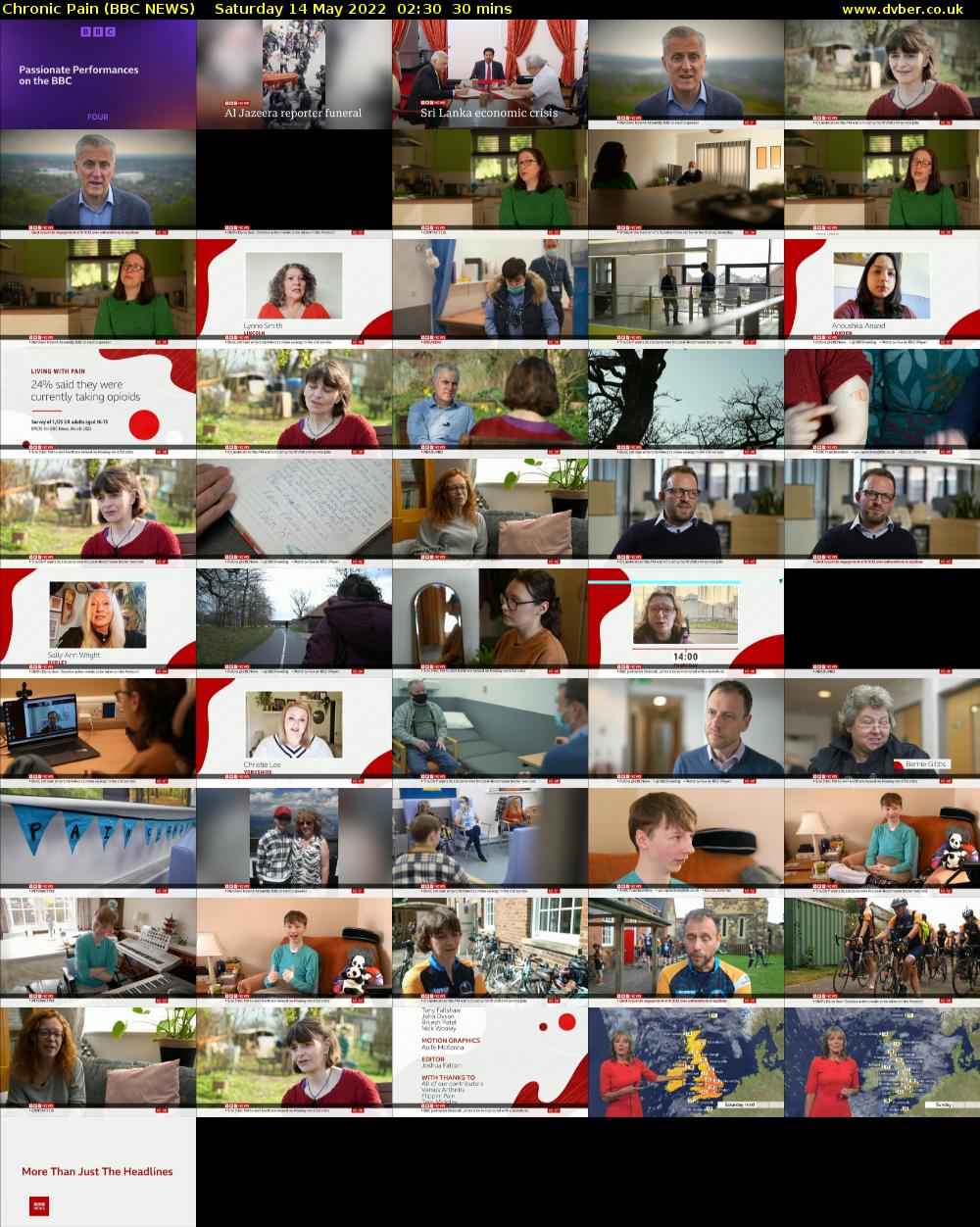 Chronic Pain (BBC NEWS) Saturday 14 May 2022 02:30 - 03:00