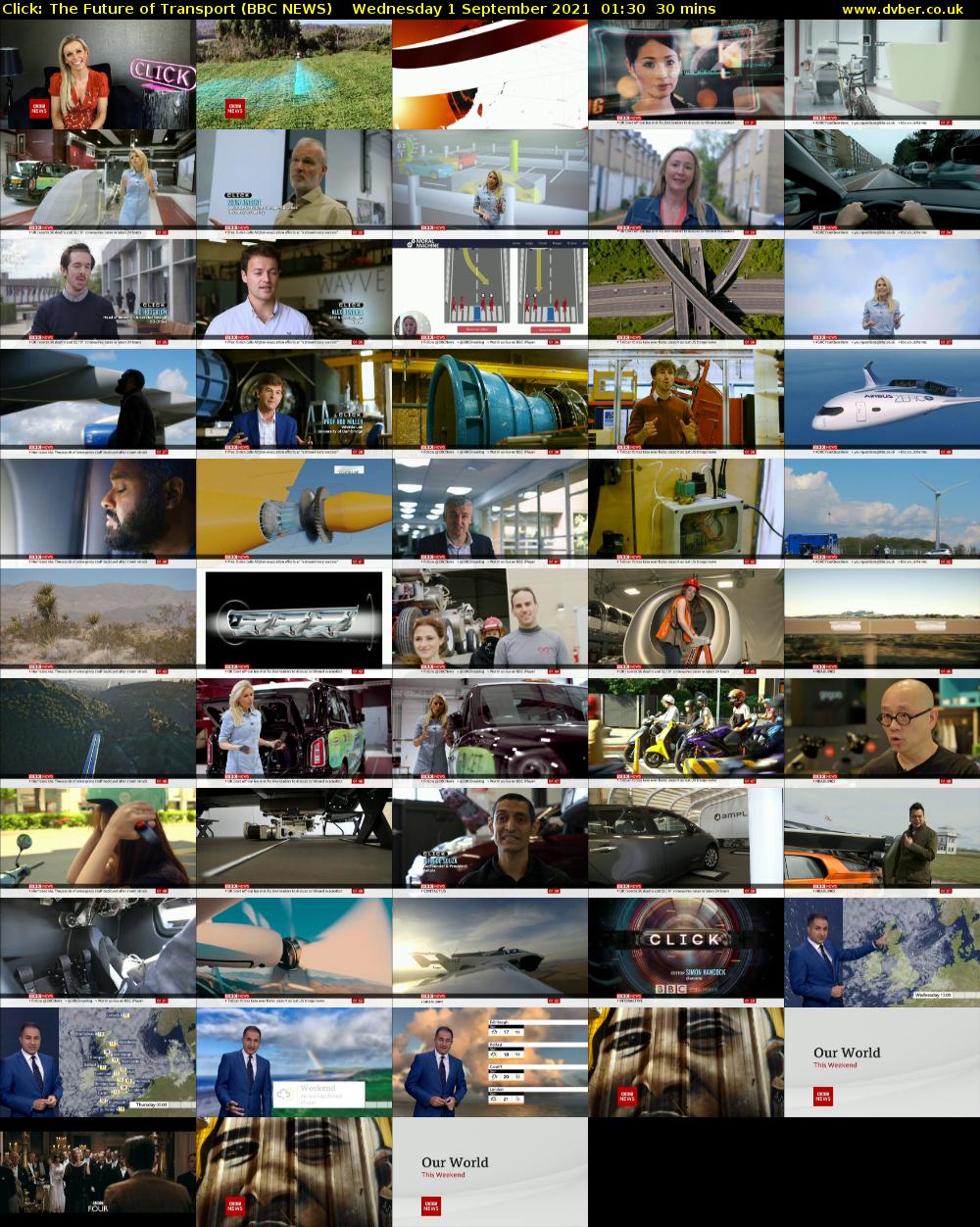 Click: The Future of Transport (BBC NEWS) Wednesday 1 September 2021 01:30 - 02:00