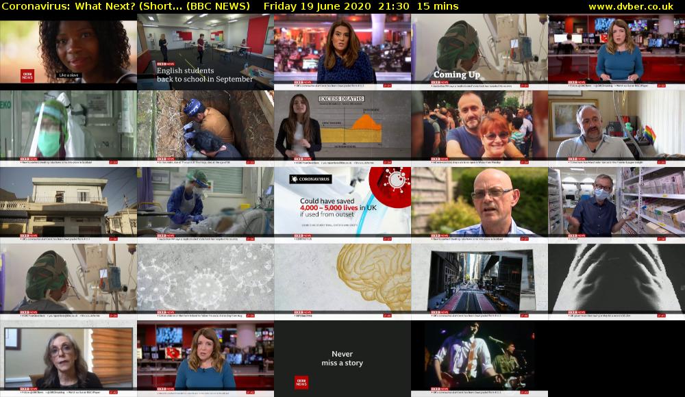 Coronavirus: What Next? (Short... (BBC NEWS) Friday 19 June 2020 21:30 - 21:45