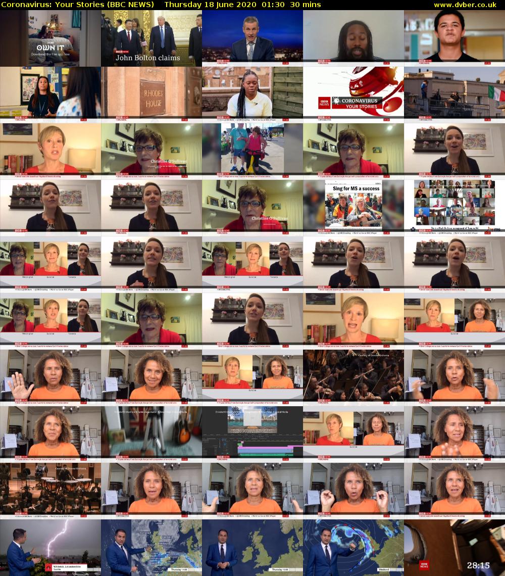 Coronavirus: Your Stories (BBC NEWS) Thursday 18 June 2020 01:30 - 02:00