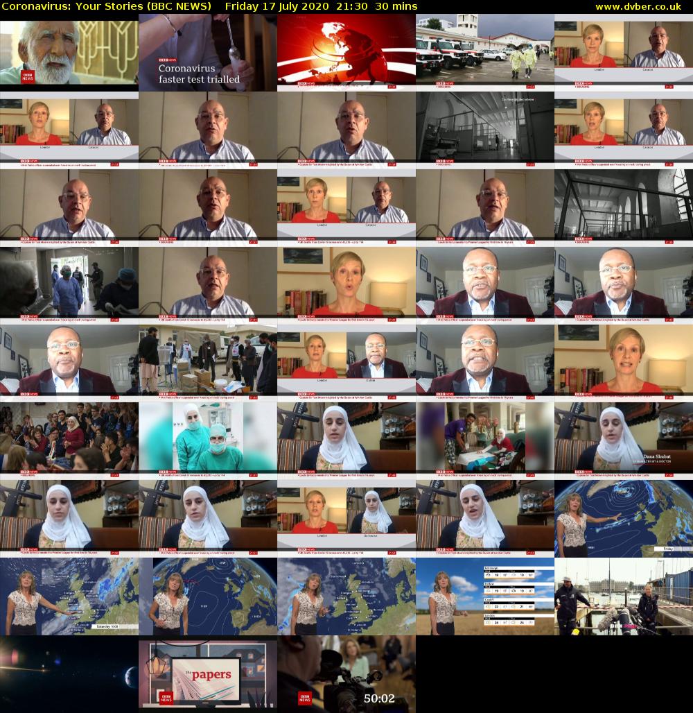 Coronavirus: Your Stories (BBC NEWS) Friday 17 July 2020 21:30 - 22:00
