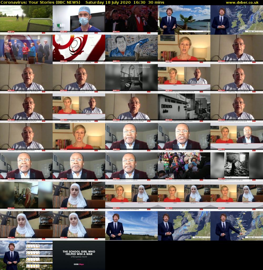 Coronavirus: Your Stories (BBC NEWS) Saturday 18 July 2020 16:30 - 17:00