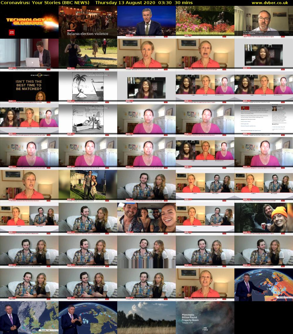 Coronavirus: Your Stories (BBC NEWS) Thursday 13 August 2020 03:30 - 04:00