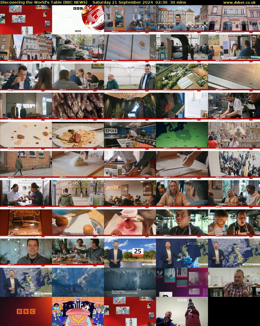 Discovering the World's Table (BBC NEWS) Saturday 21 September 2024 02:30 - 03:00