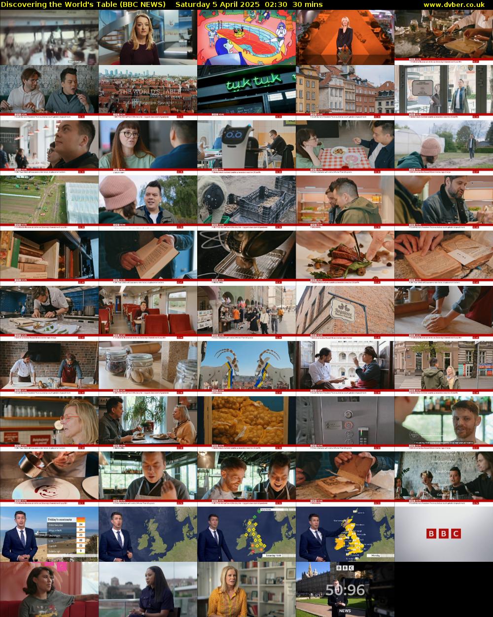 Discovering the World's Table (BBC NEWS) Saturday 5 April 2025 02:30 - 03:00