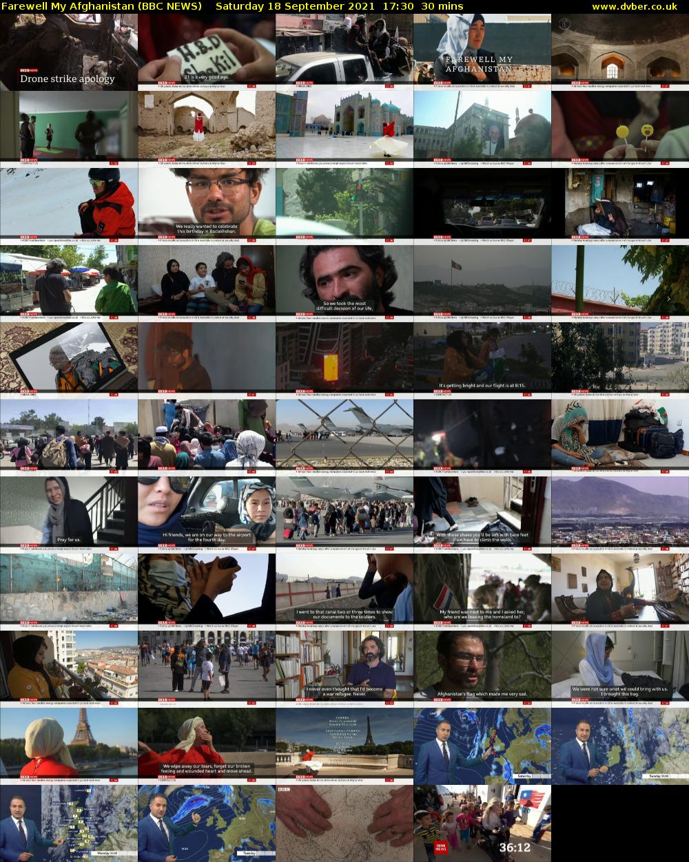 Farewell My Afghanistan (BBC NEWS) Saturday 18 September 2021 17:30 - 18:00