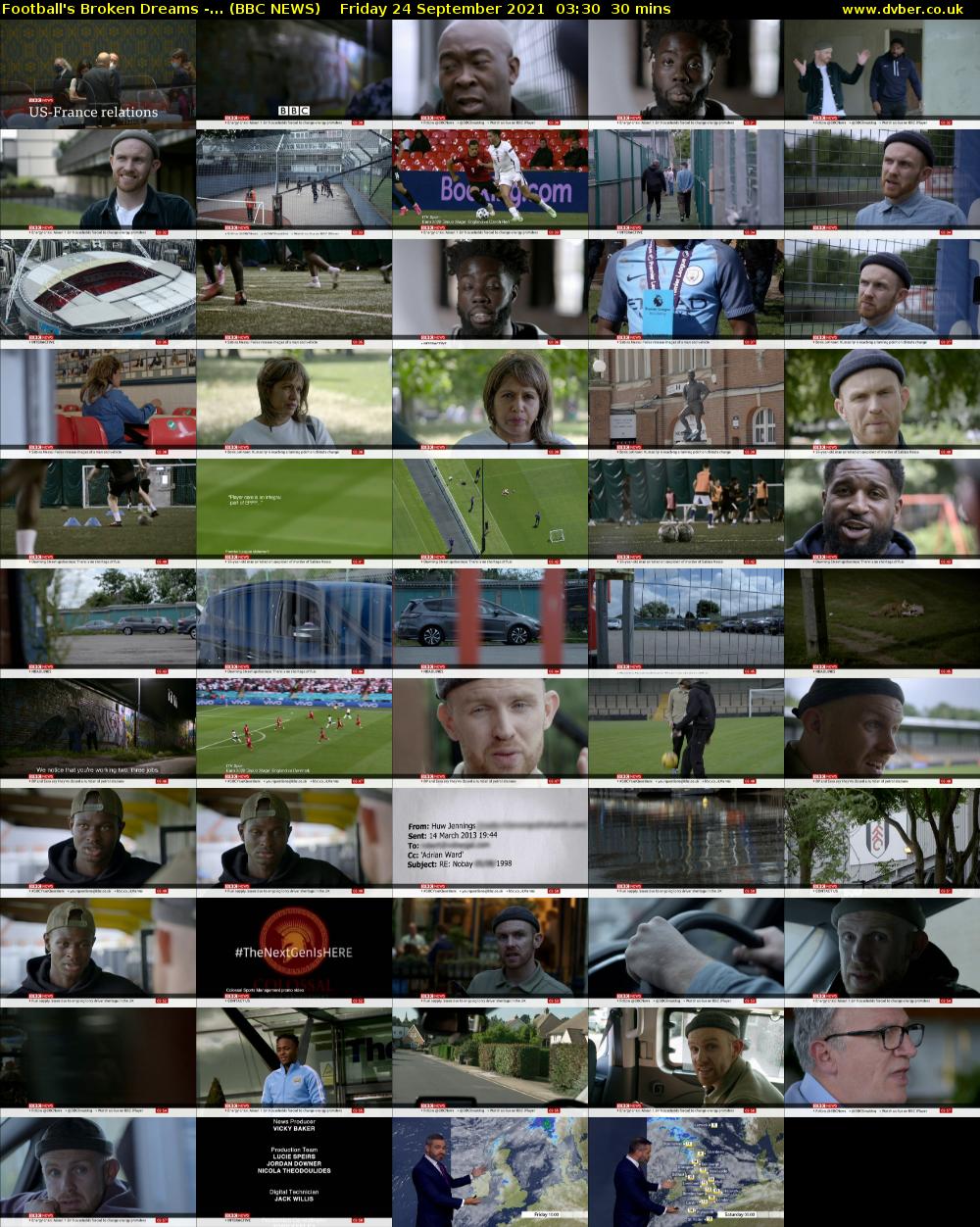 Football's Broken Dreams -... (BBC NEWS) Friday 24 September 2021 03:30 - 04:00