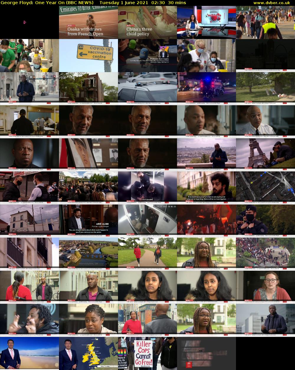 George Floyd: One Year On (BBC NEWS) Tuesday 1 June 2021 02:30 - 03:00