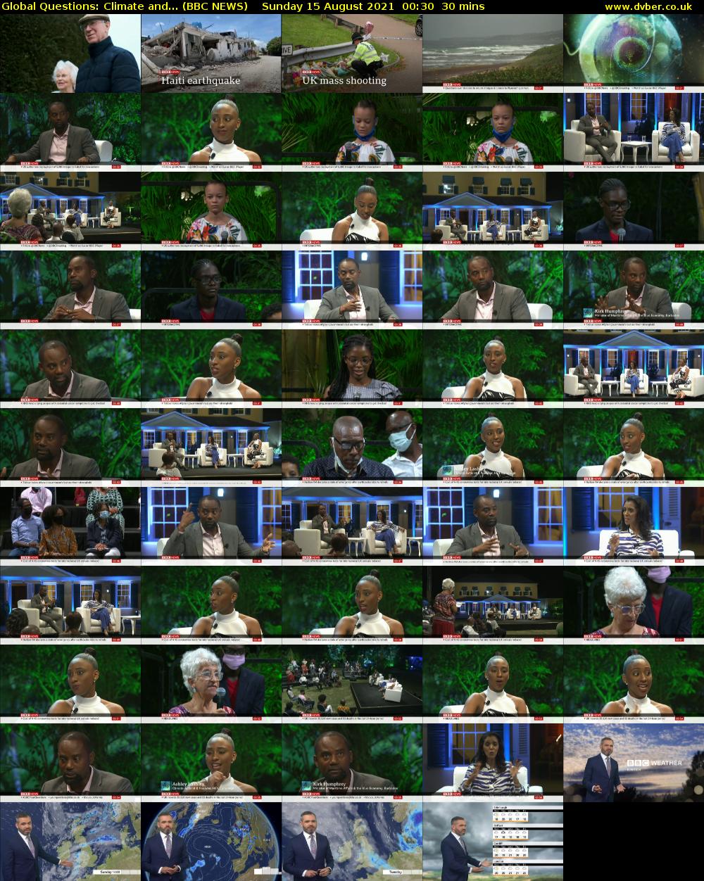 Global Questions: Climate and... (BBC NEWS) Sunday 15 August 2021 00:30 - 01:00