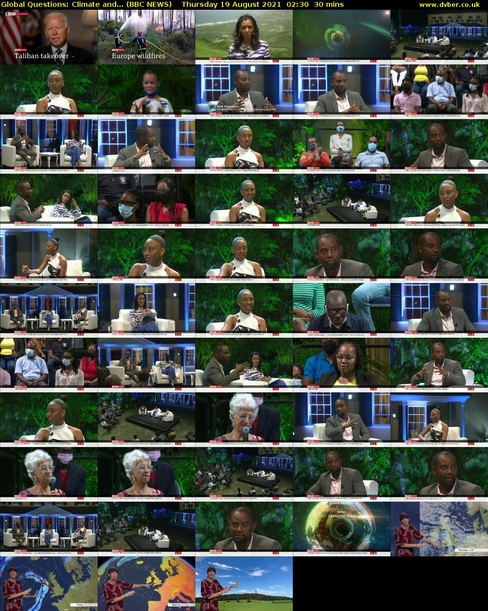 Global Questions: Climate and... (BBC NEWS) Thursday 19 August 2021 02:30 - 03:00